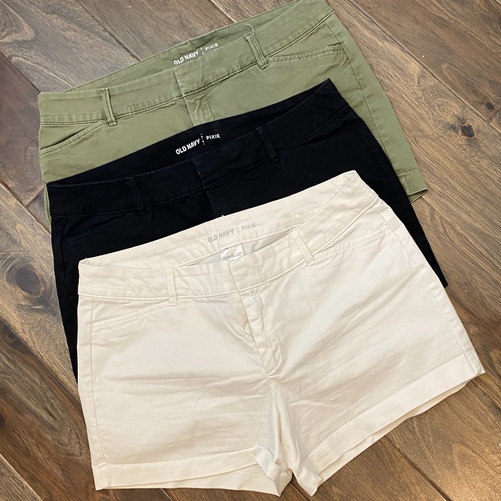 Old Navy Pixie Shorts Flat Front Black White Green Lot 3
